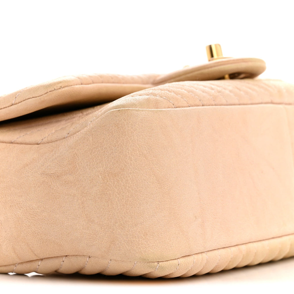 Chanel Calfskin Chevron Small Surpique Flap Beige