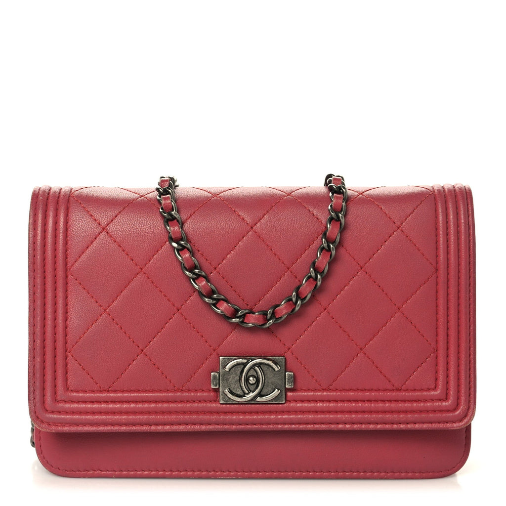 Chanel Calfskin Quilted Boy Wallet On Chain WOC Pink