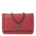 Chanel Calfskin Quilted Boy Wallet On Chain WOC Pink