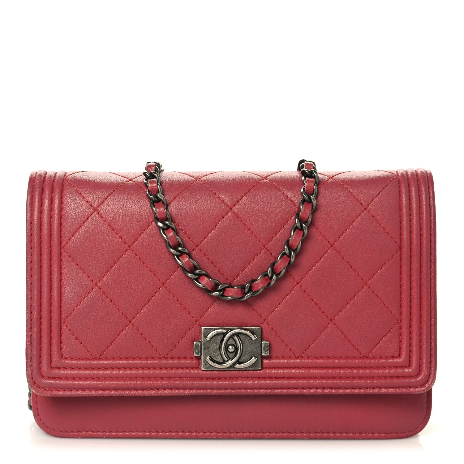 Chanel Calfskin Quilted Boy Wallet On Chain WOC Pink