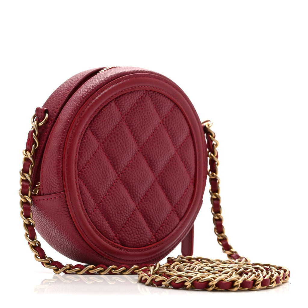 Chanel Caviar Quilted Round Filigree Crossbody Red