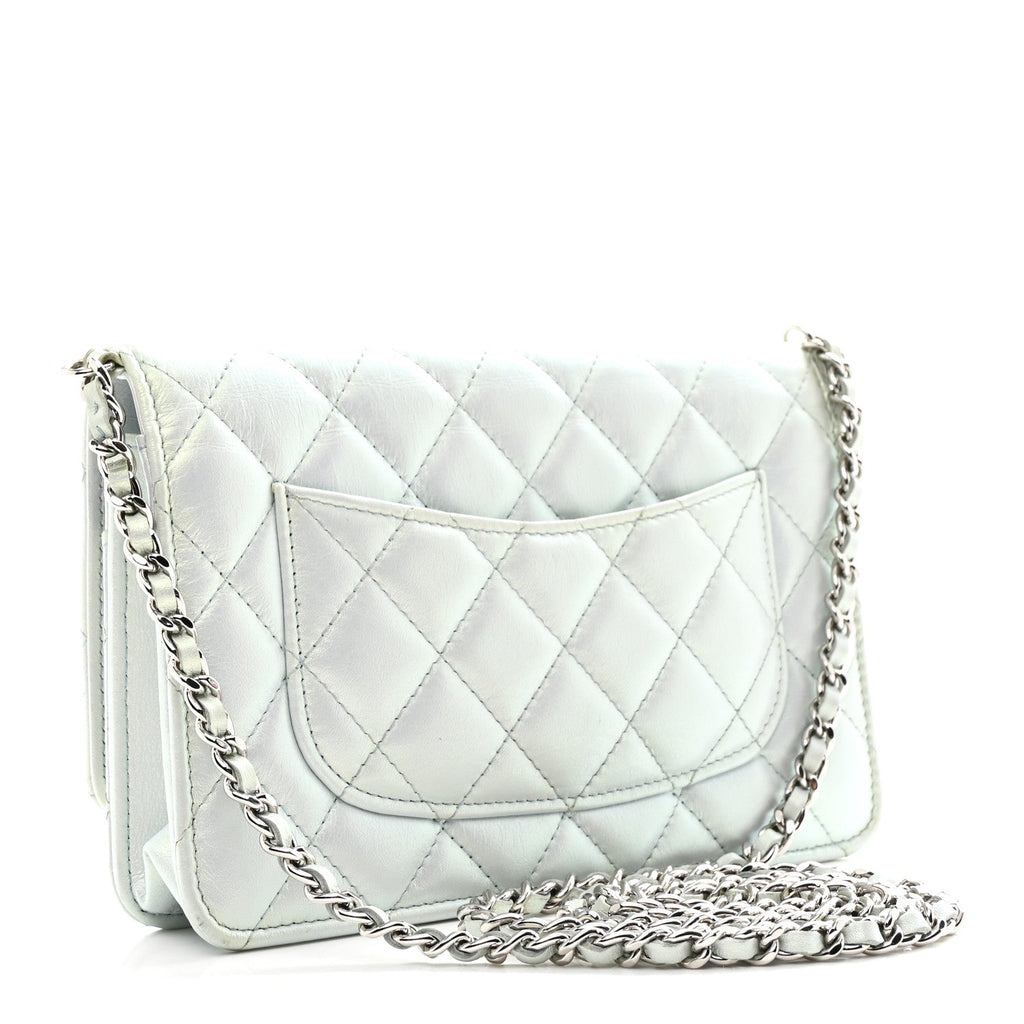 Chanel Iridescent Calfskin Quilted Wallet On Chain WOC Light Blue