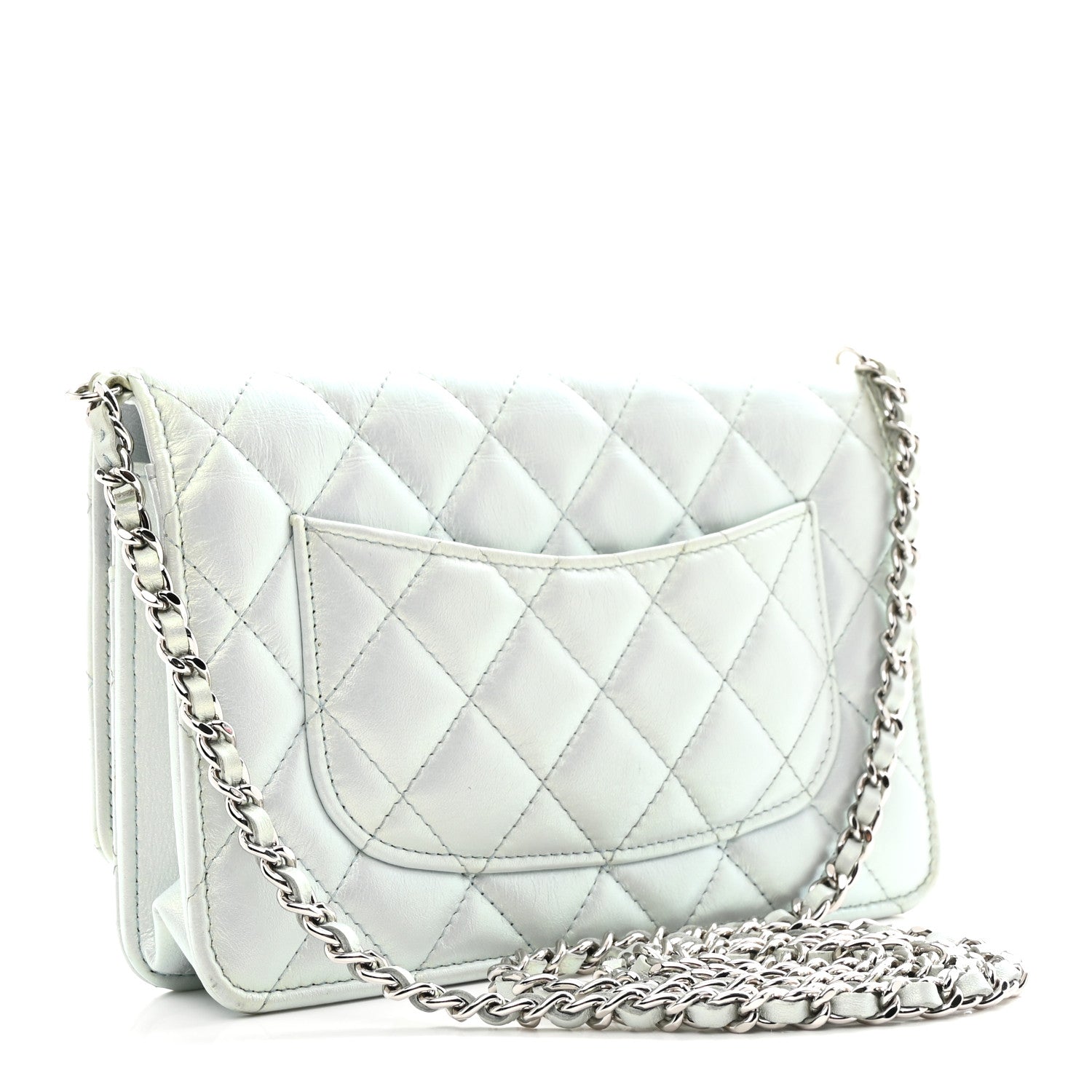Chanel Iridescent Calfskin Quilted Wallet On Chain WOC Light Blue