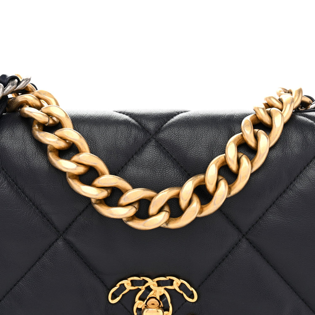 Chanel Goatskin Quilted Large Chanel 19 Flap Navy Blue