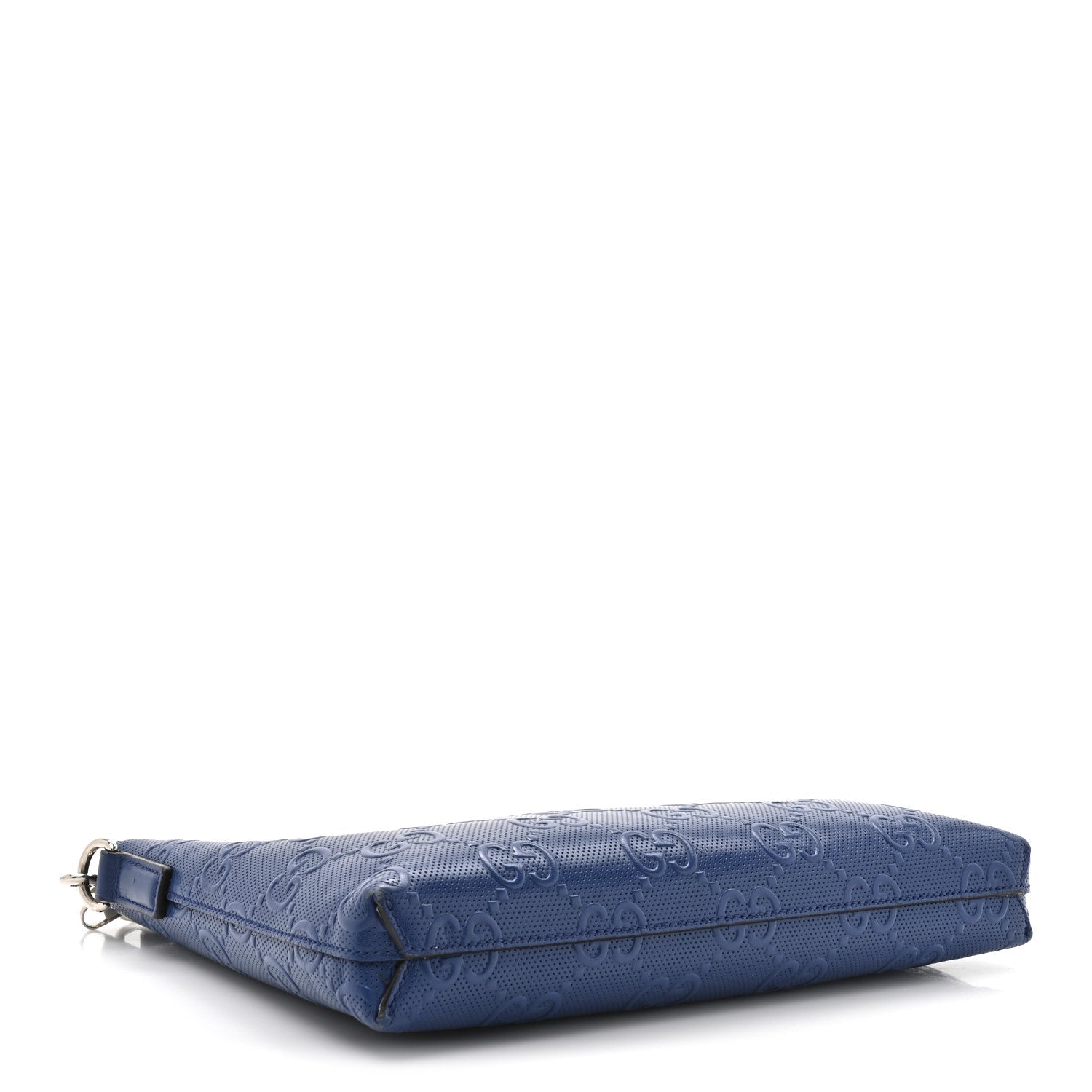 Gucci Calfskin GG Tennis Embossed Medium Wristlet Messenger Bag Intense Metal Blue