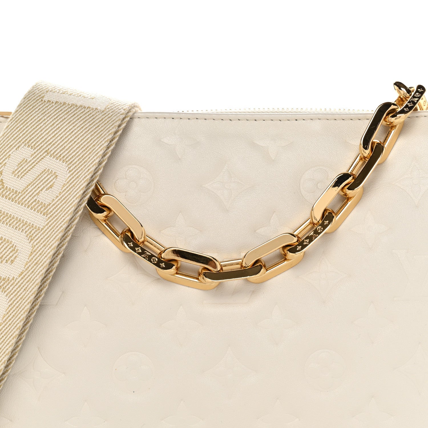 Louis Vuitton Lambskin Embossed Monogram Coussin PM Cream