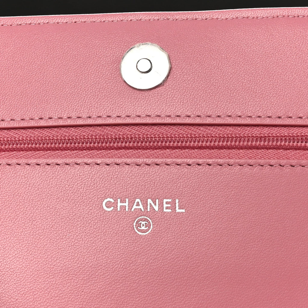 Chanel Lambskin Quilted Crystal Star Wallet On Chain WOC Pink