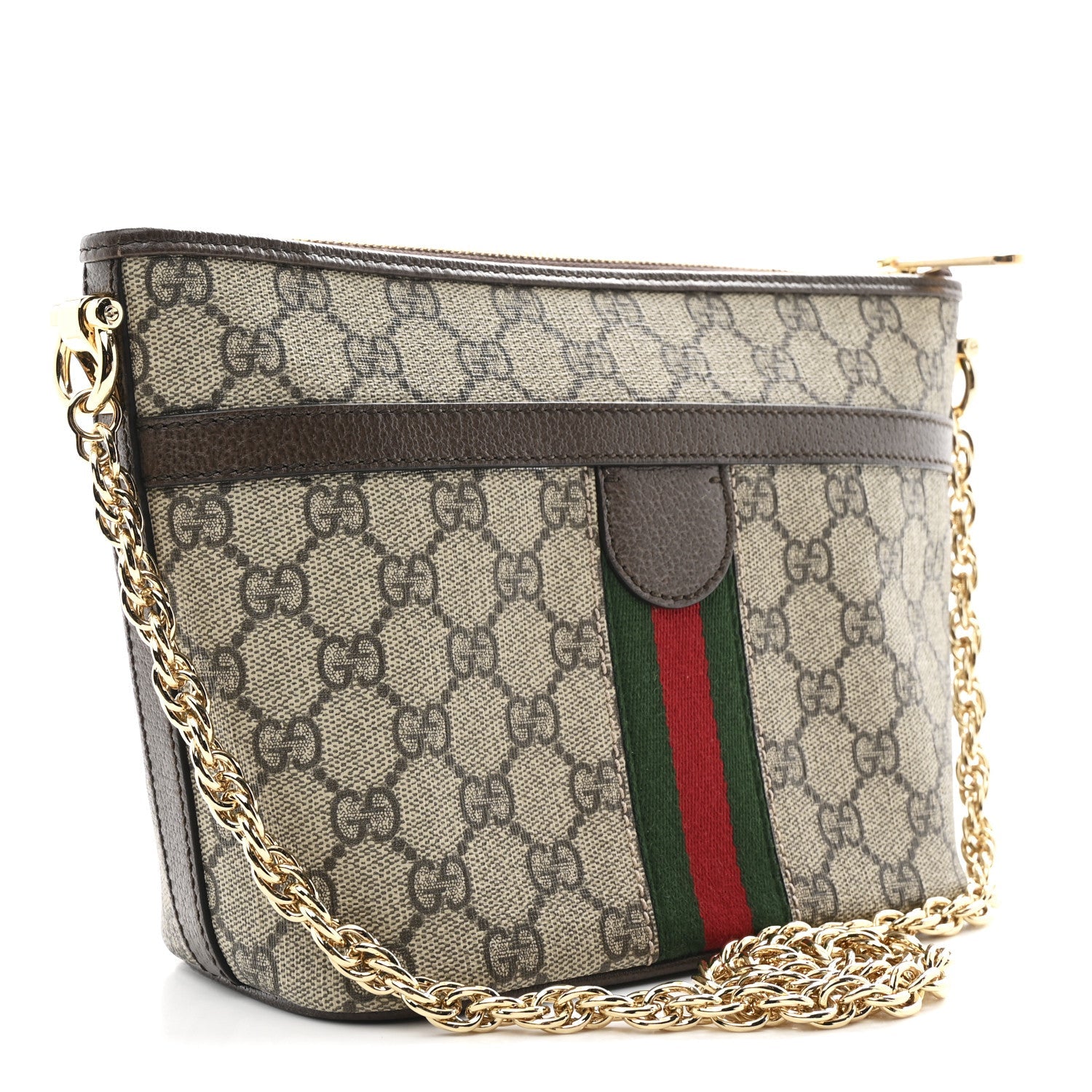 Gucci GG Supreme Monogram Web Ophidia Chain Shoulder Bag Brown