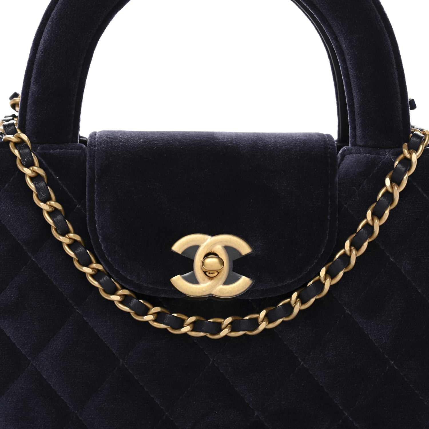 Chanel Velvet Quilted Nano Kelly Shopper Navy
