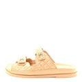 Lambskin Quilted Velcro Dad Chain CC Slide Sandals 39.5 Beige
