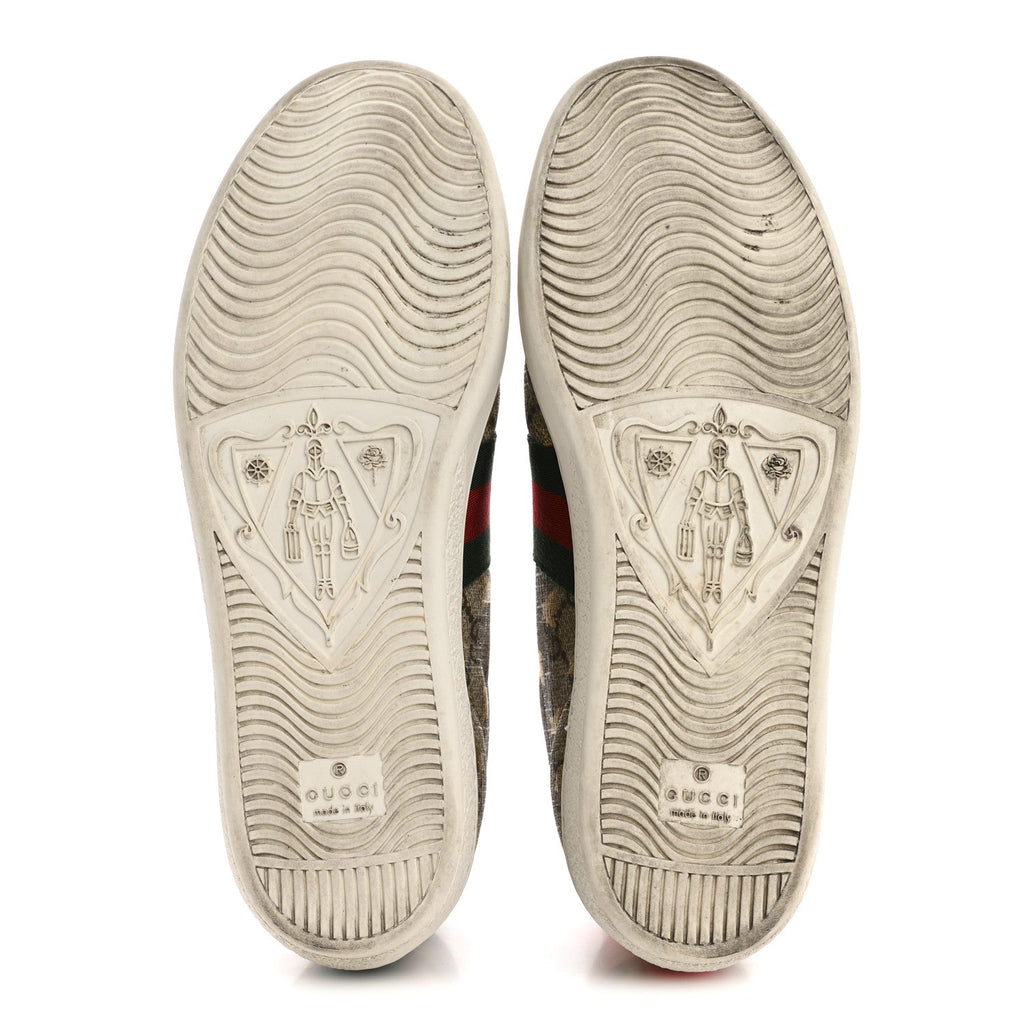 Gucci GG Supreme Monogram Bees Ayers Web Womens Ace Sneakers 37.5 Beige Oro Green Red