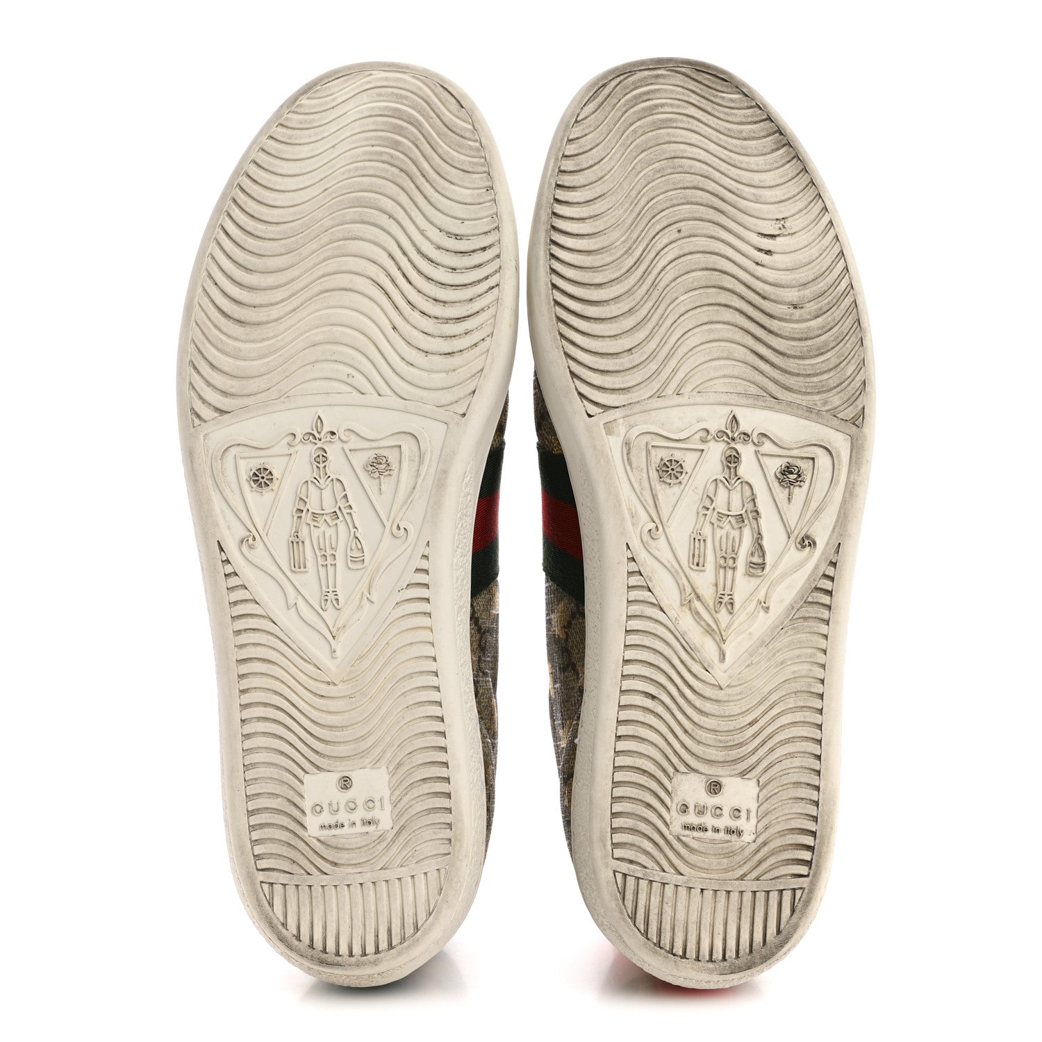 Gucci GG Supreme Monogram Bees Ayers Web Womens Ace Sneakers 37.5 Beige Oro Green Red