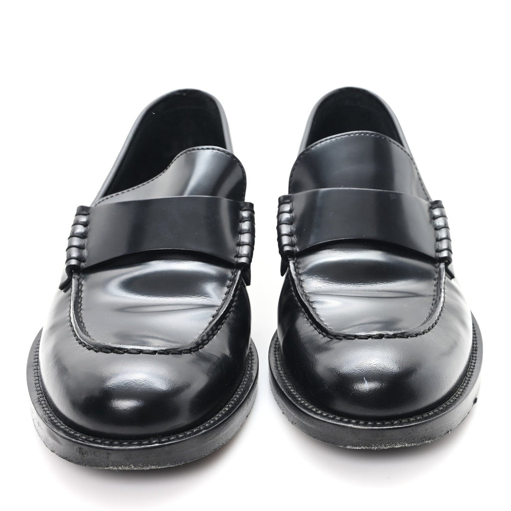 Chanel Shiny Calfskin Logo Loafers 38.5 Black