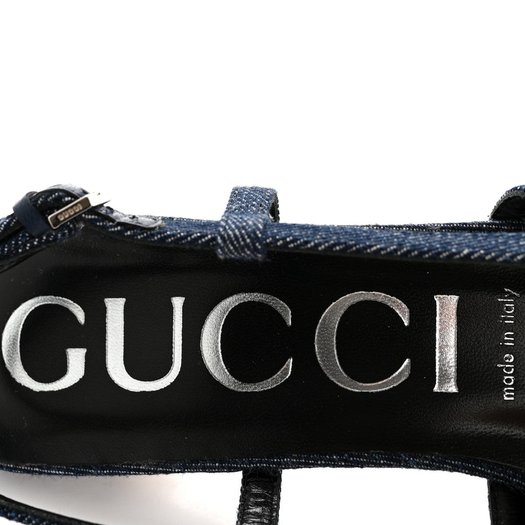 Gucci Denim GG Monogram Malaga Kid Crystal Square G 35mm Slingback Pumps 39.5 Blue