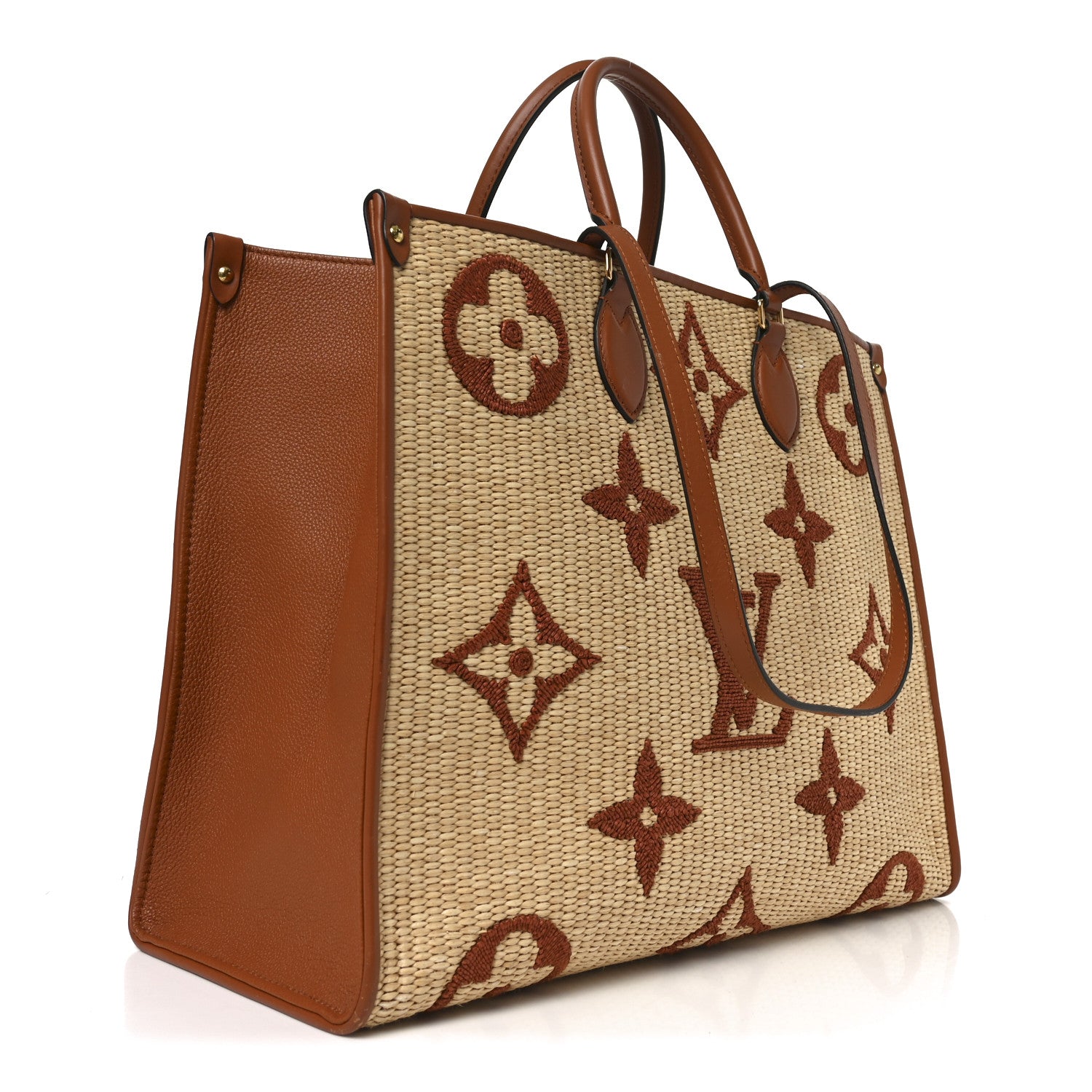 Louis Vuitton Raffia Calfskin Monogram Giant Onthego GM Tan