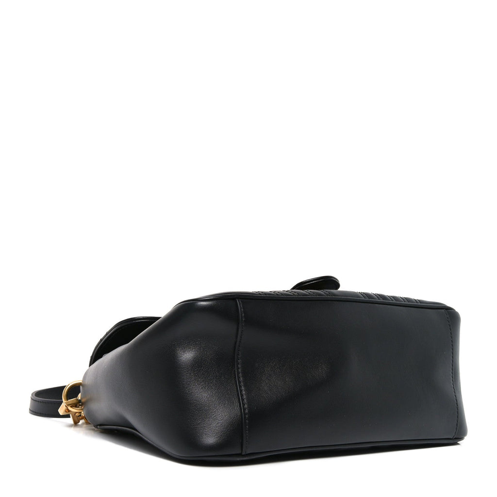 Gucci Calfskin Matelasse Small GG Marmont Top Handle Shoulder Bag Black