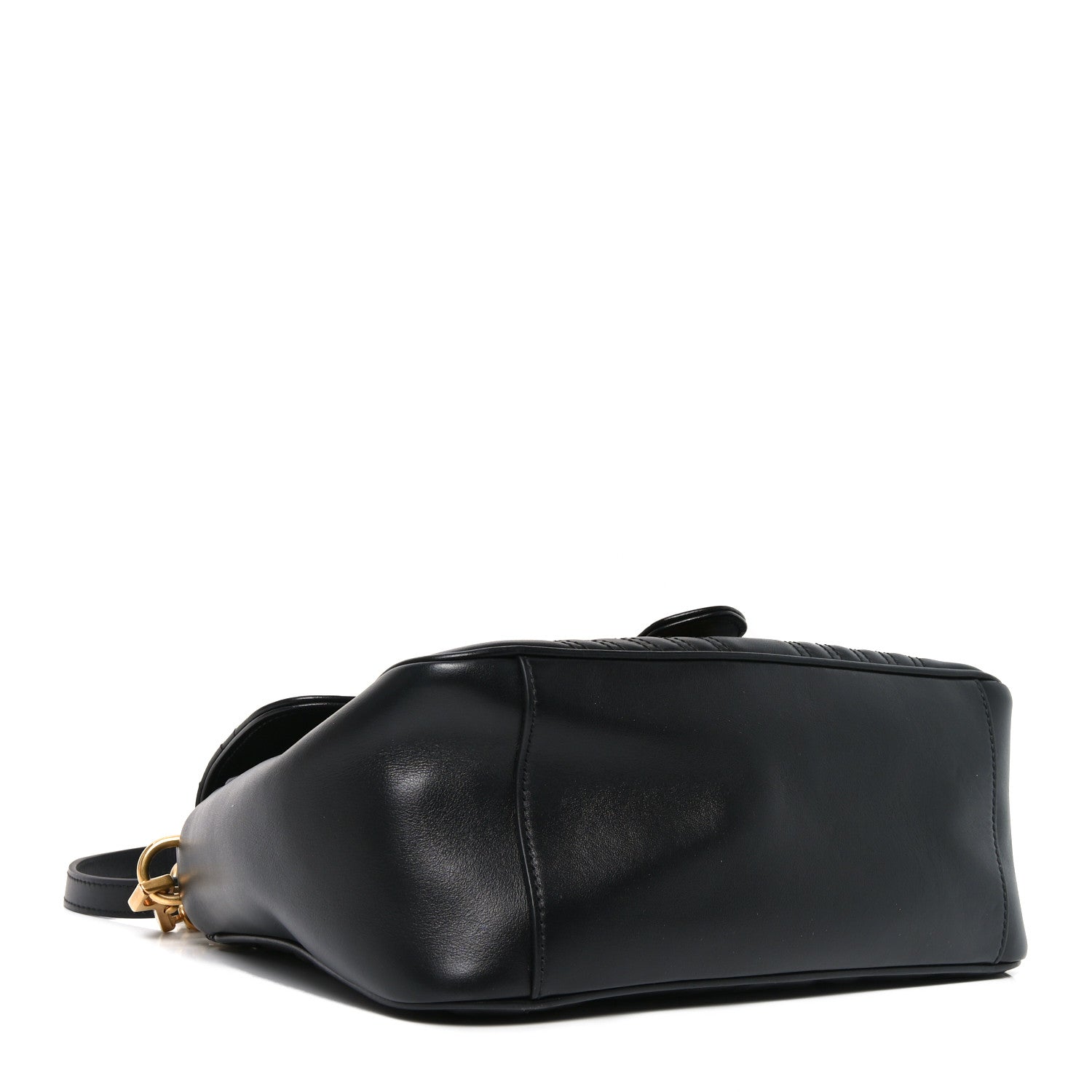 Gucci Calfskin Matelasse Small GG Marmont Top Handle Shoulder Bag Black