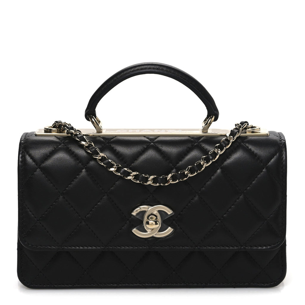 Chanel Lambskin Quilted Trendy CC Dual Handle Clutch With Chain Black
