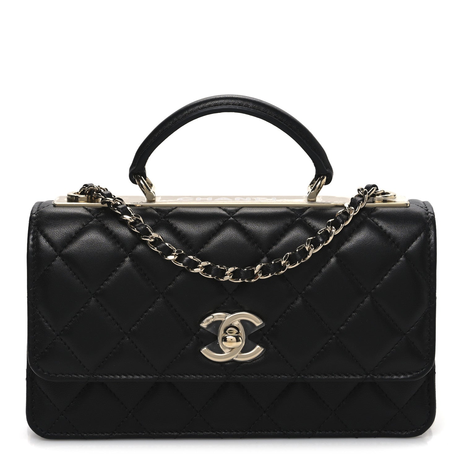 Chanel Lambskin Quilted Trendy CC Dual Handle Clutch With Chain Black