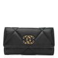 Chanel Shiny Goatskin Quilted Chanel 19 Flap Wallet Black