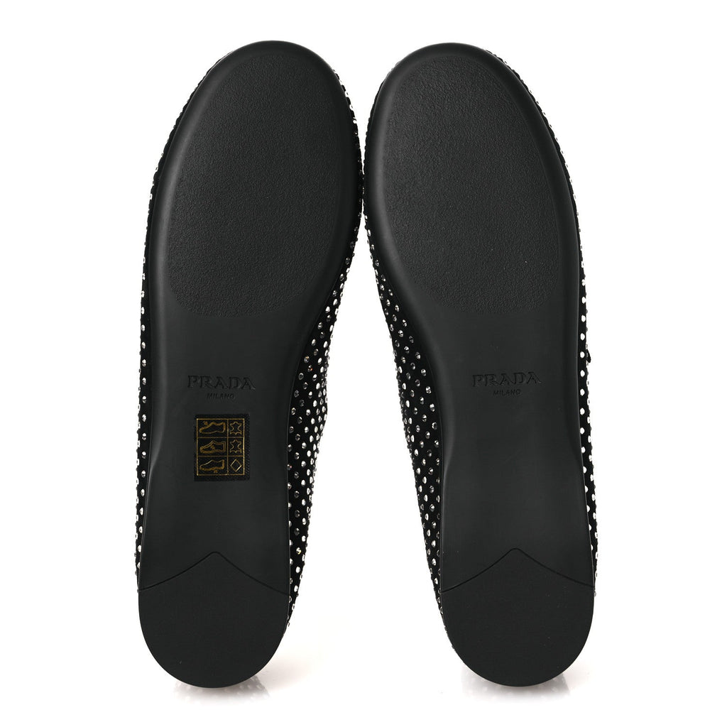 Prada Suede Crystal Studded Ballerina Flats 37 Black
