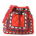 Chanel Silk Quilted Chain Printed Bucket Bag Red