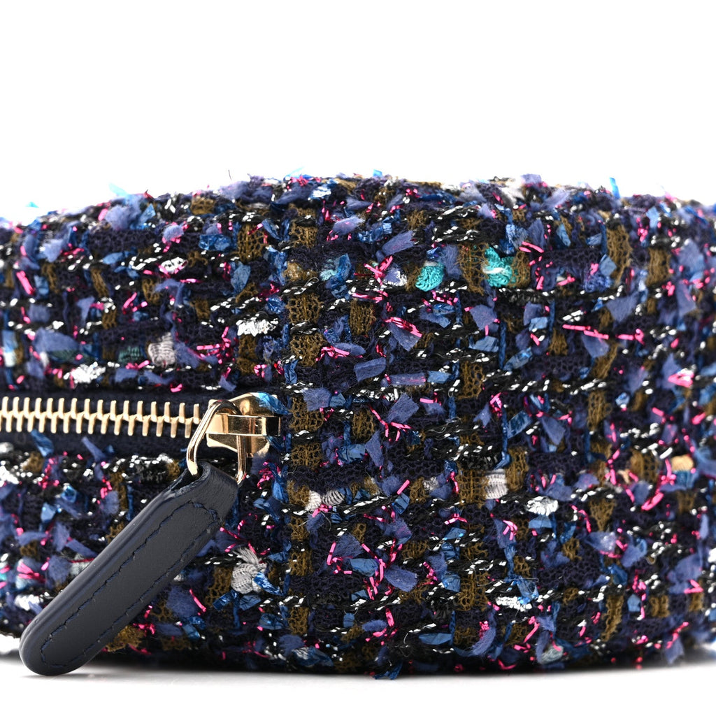 Chanel Tweed Quilted Round Clutch With Chain Multicolor