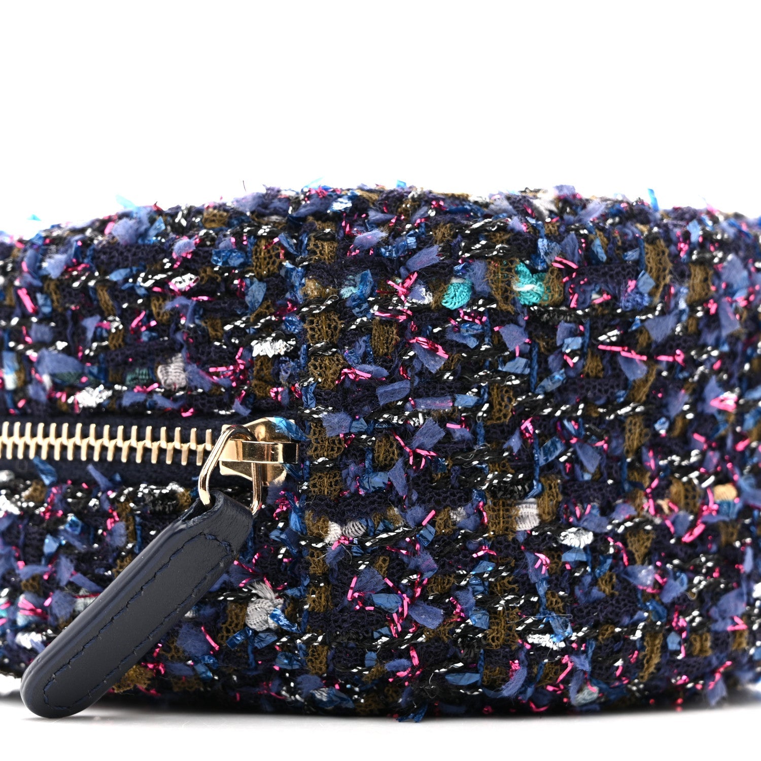 Chanel Tweed Quilted Round Clutch With Chain Multicolor
