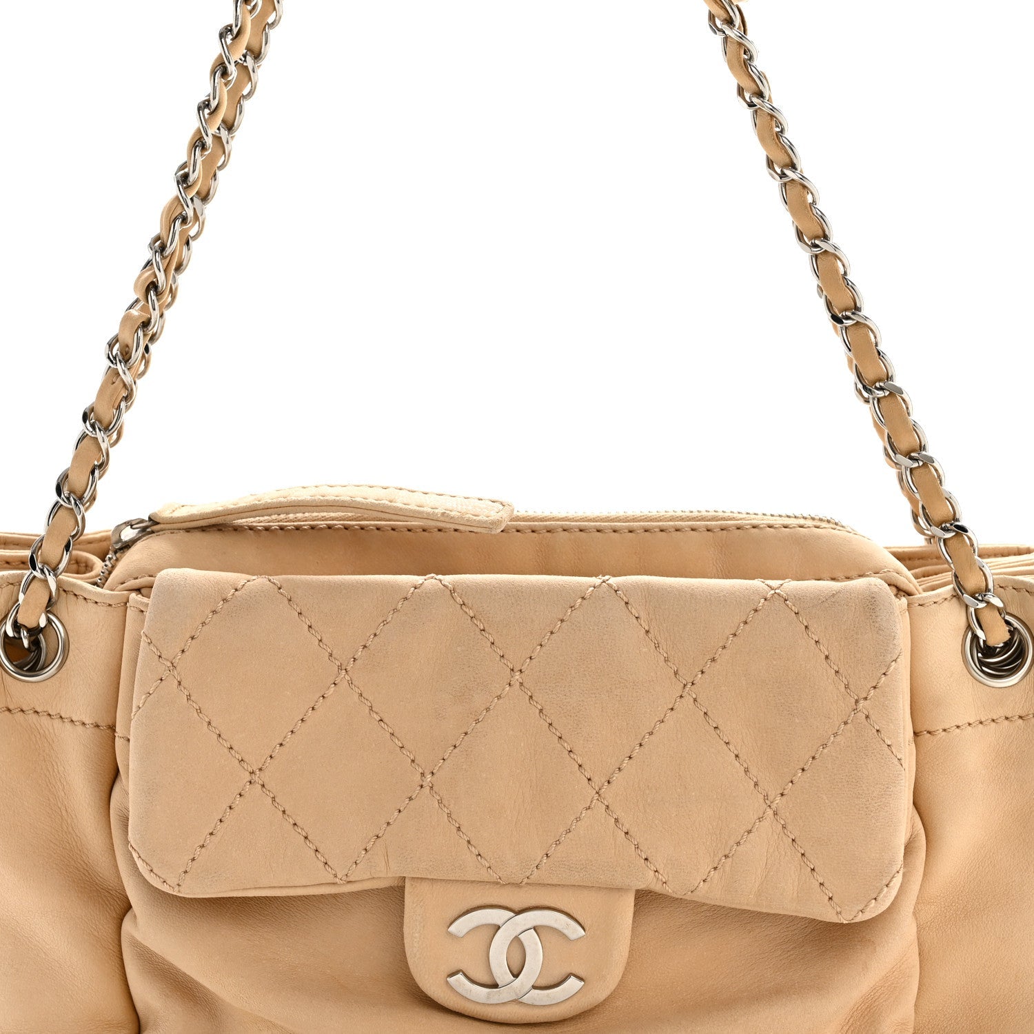 Chanel Lambskin Stitched Accordion Flap Tote Beige
