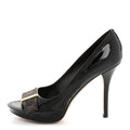 Louis Vuitton Monogram Patent Idylle Buci Open Toe Pumps 36.5 Black Brown