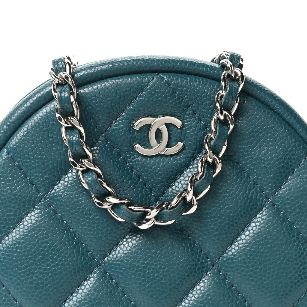 Chanel Caviar Quilted Round Clutch With Chain Green