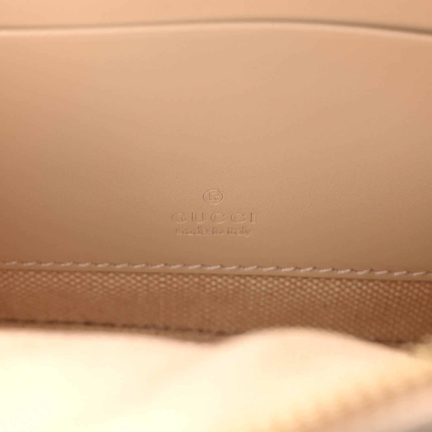 Gucci Calfskin GG Super Mini Debossed Chain Wallet Light Beige