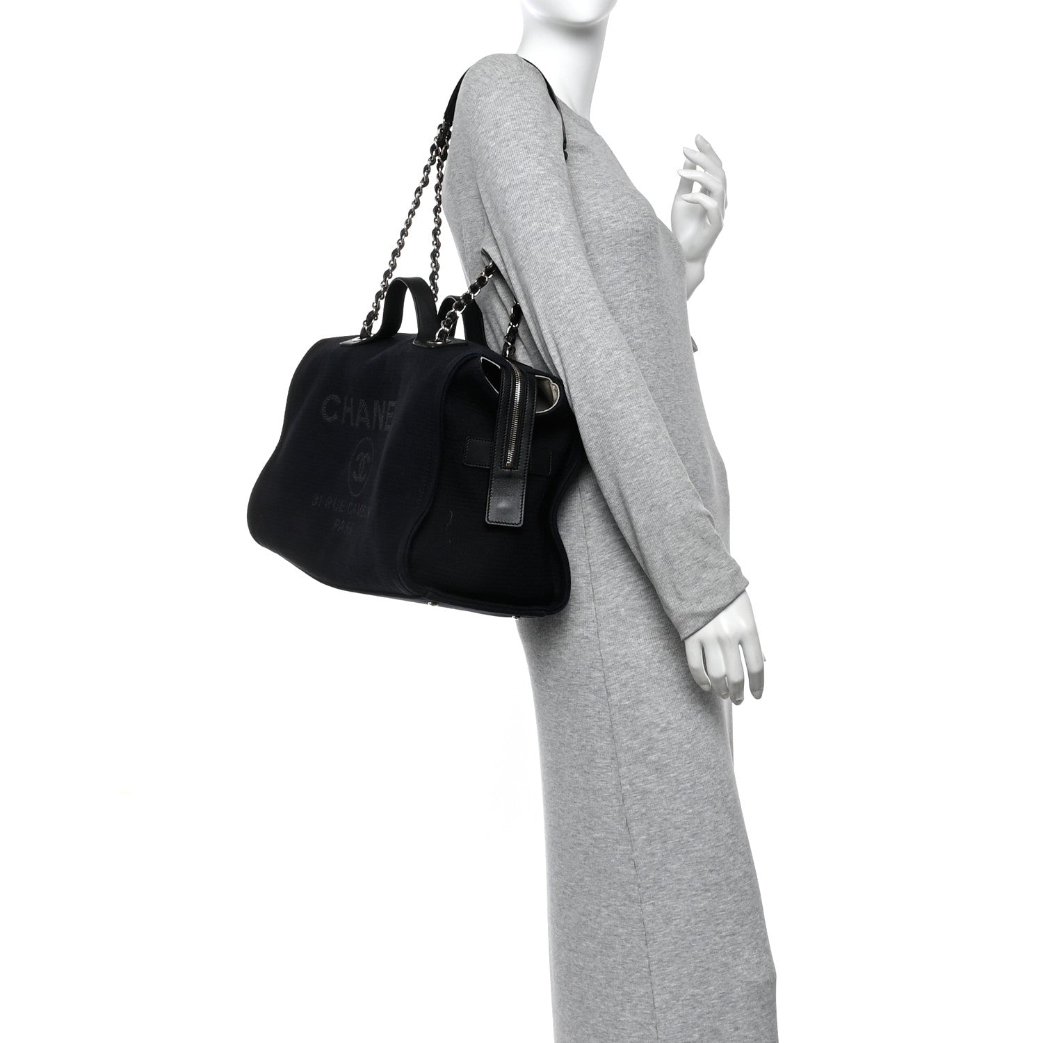 Chanel Mixed Fibers Large Deauville Bowling Bag  Black