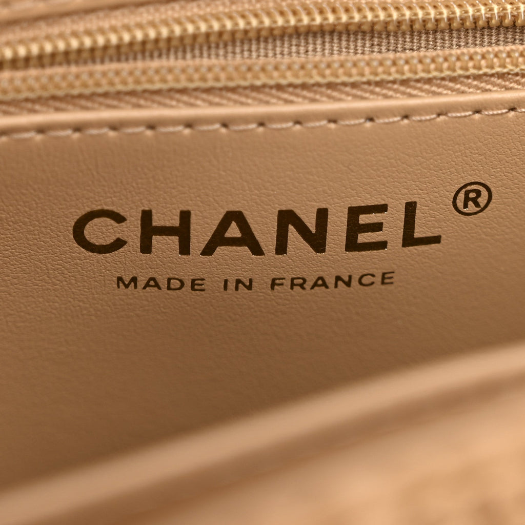 Chanel Braided Raffia Nano Kelly Flap Bag Dark Beige