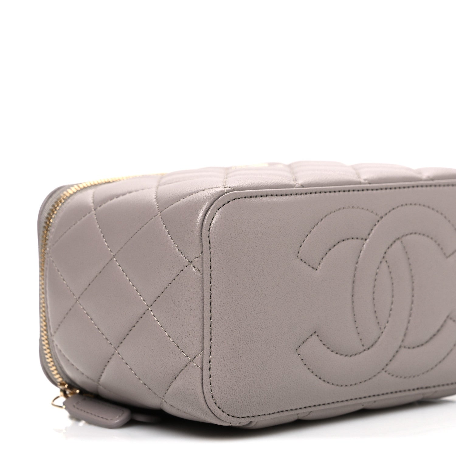 Chanel Lambskin Quilted Small Top Handle Vanity Case With Chain Dark Grey