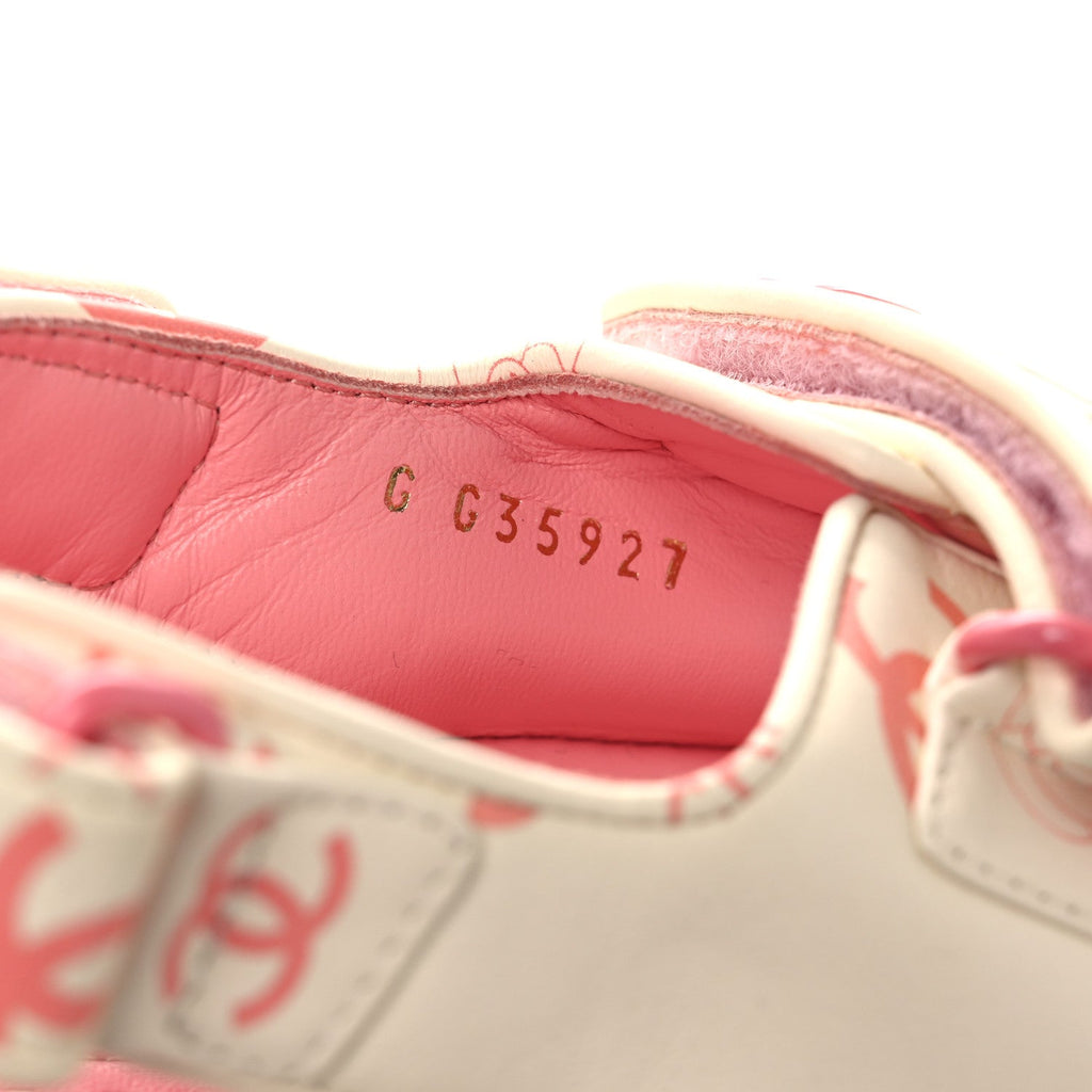 Lambskin Printed CC Velcro Dad Sandals 37 White Pink