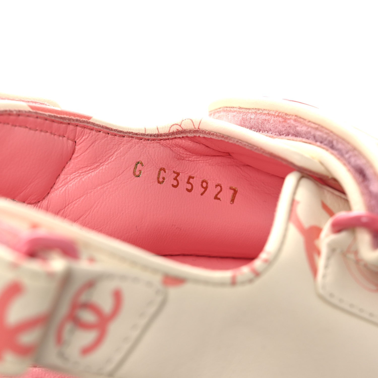 Lambskin Printed CC Velcro Dad Sandals 37 White Pink