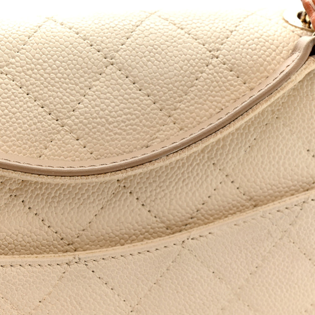 Chanel Grained Calfskin Quilted Small Cuba Top Handle Flap White