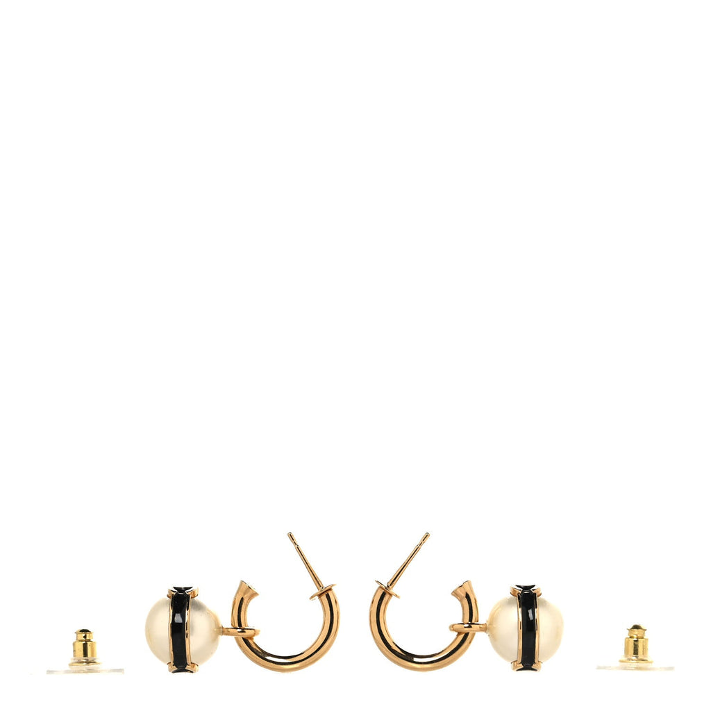 Pearl Metal CC Hoop Drop Earrings Gold Black White