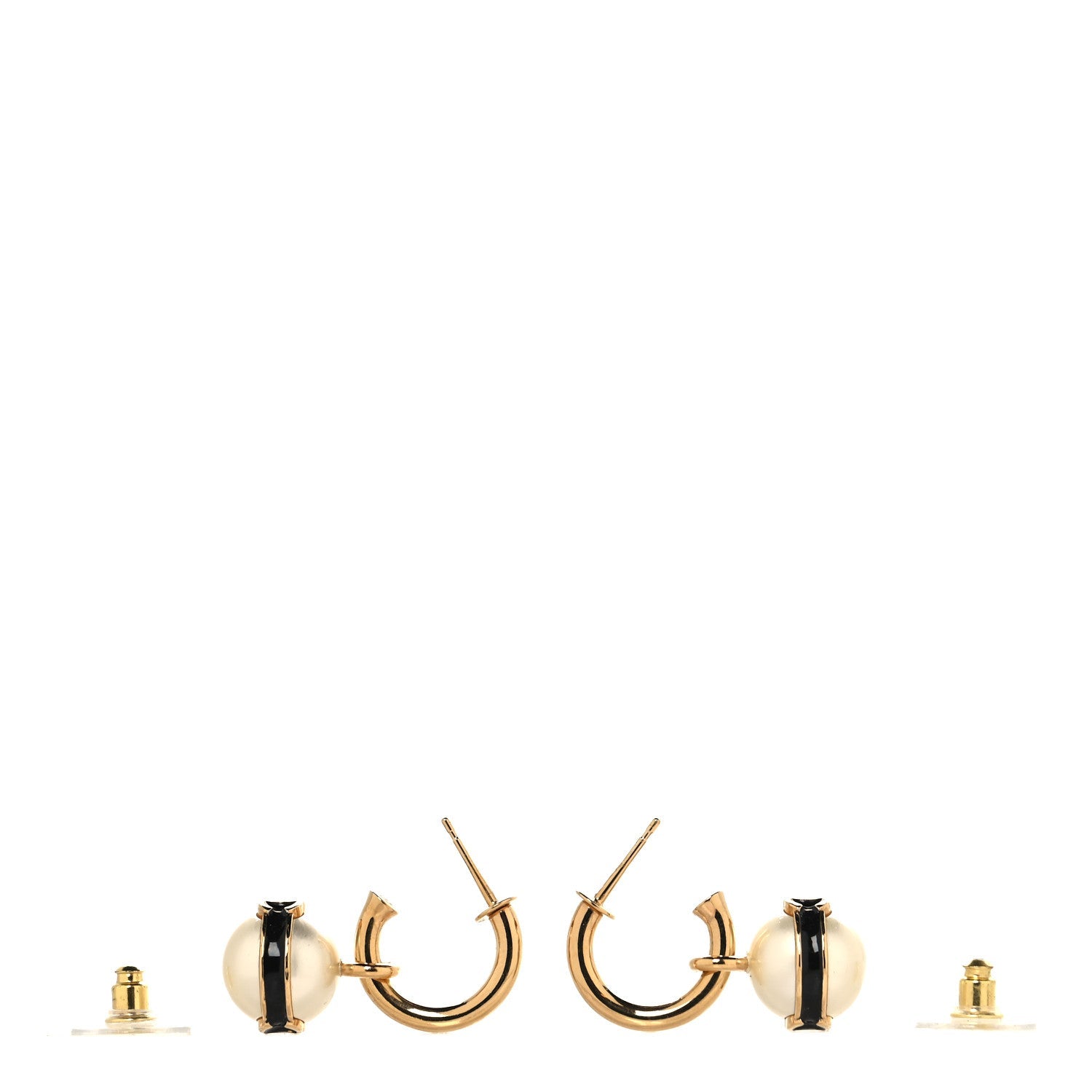 Pearl Metal CC Hoop Drop Earrings Gold Black White