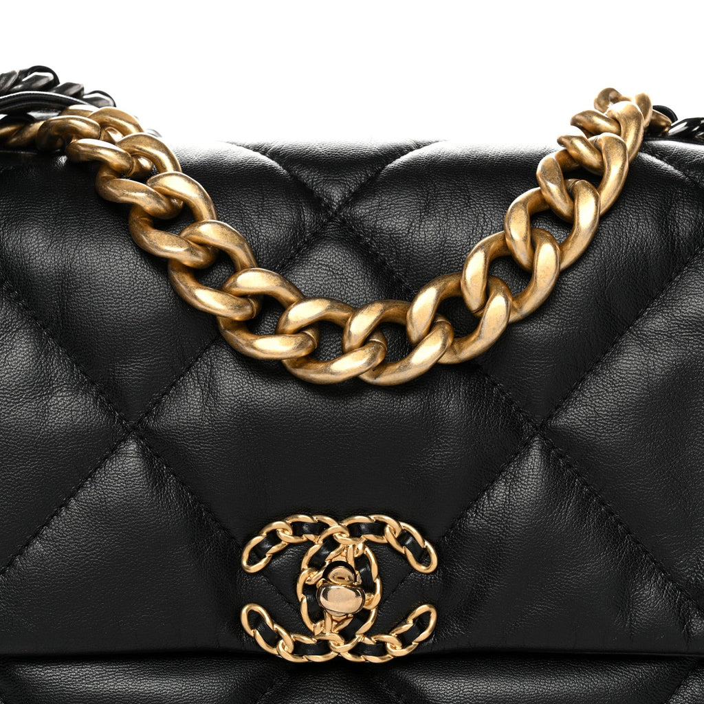 Chanel Goatskin Quilted Large Chanel 19 Flap Black
