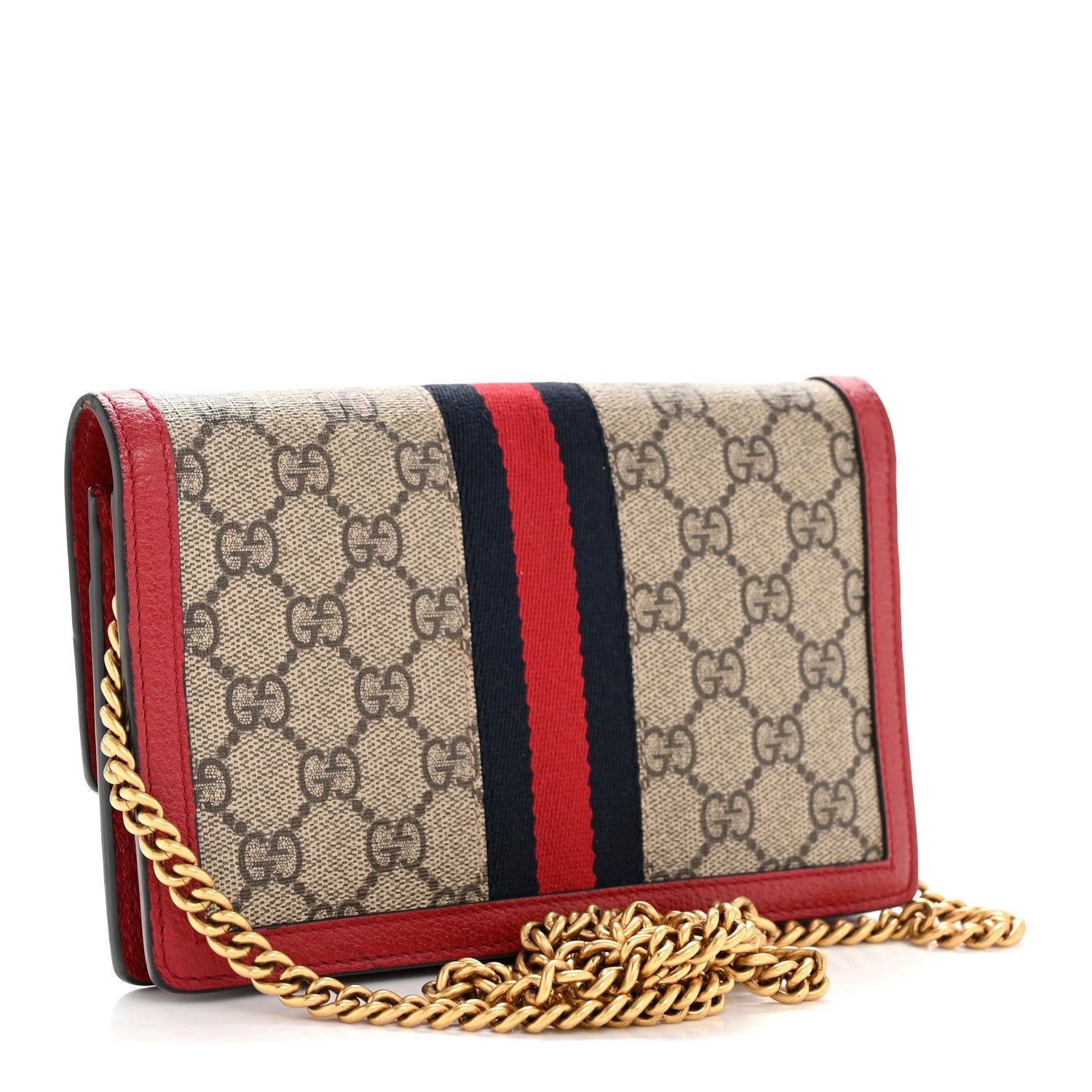 Gucci GG Supreme Monogram Web Queen Margaret Chain Wallet Red