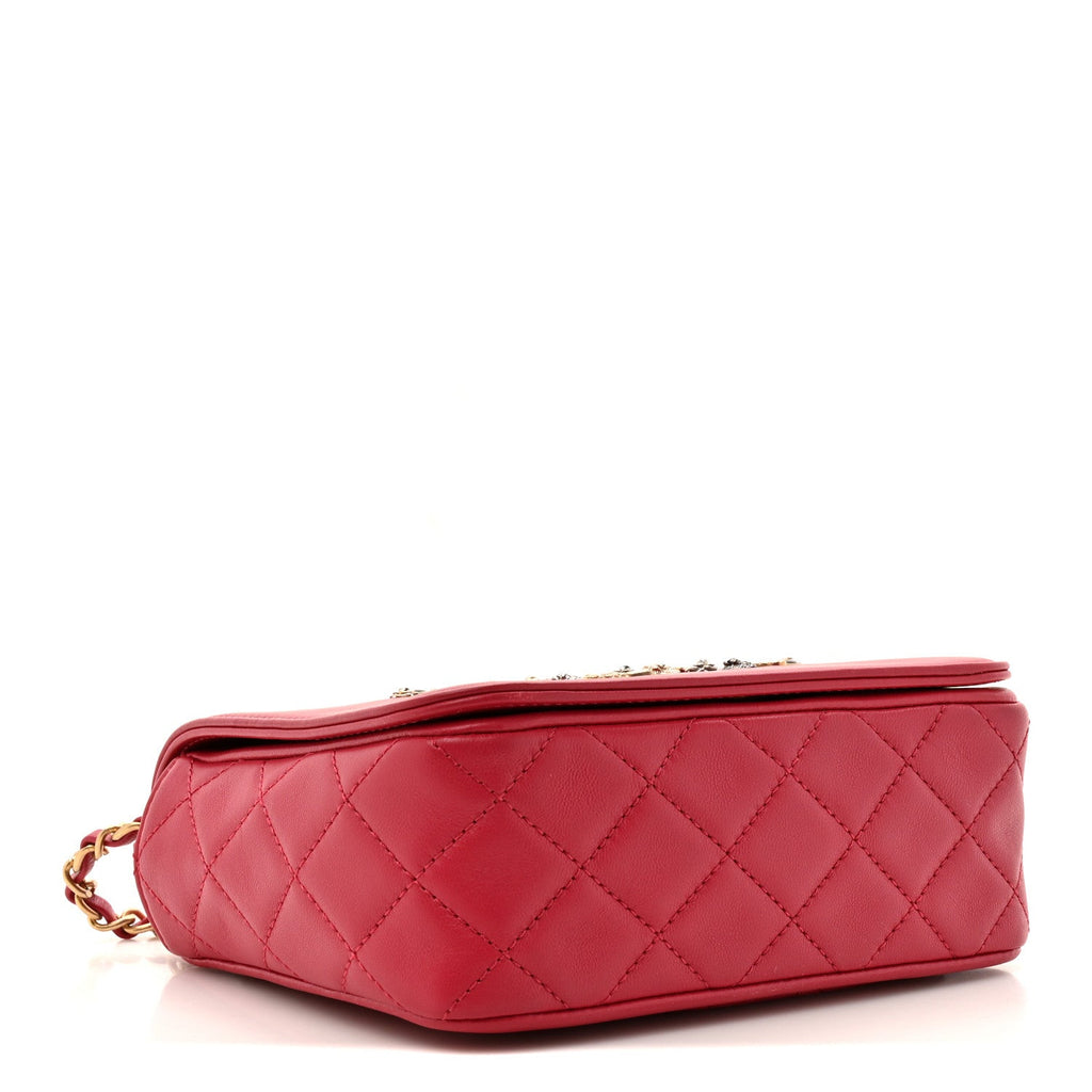 Chanel Lambskin Quilted Lucky Charms CC Crossbody Messenger Flap Red