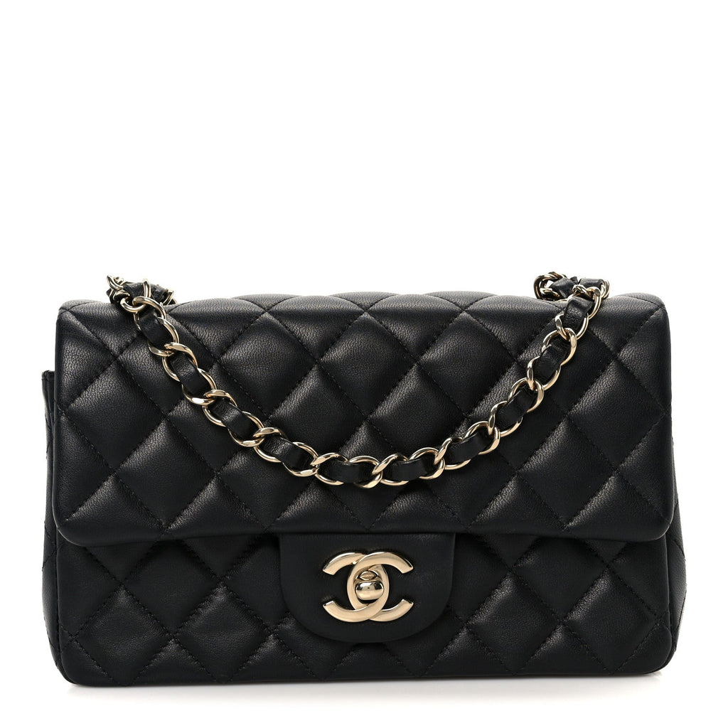 Chanel Lambskin Quilted Mini Rectangular Flap Black