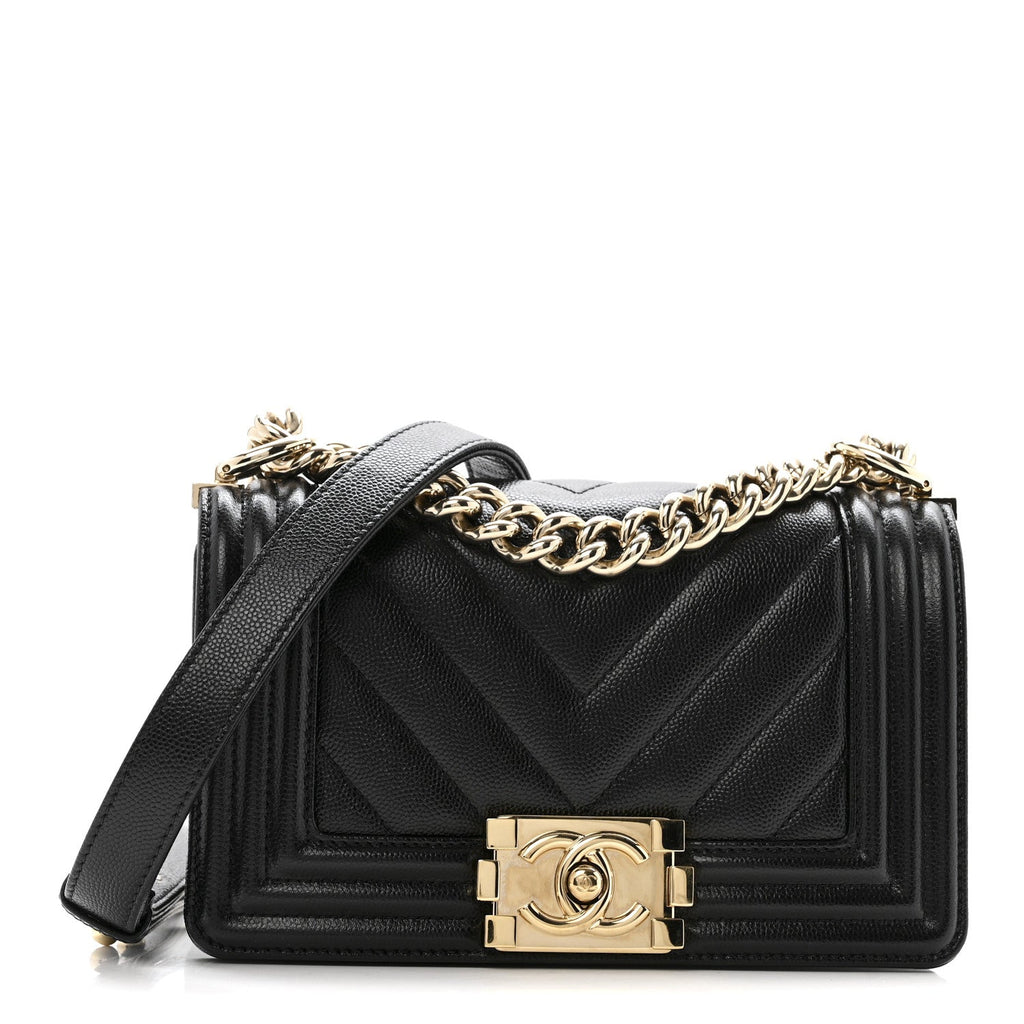 Chanel Caviar Chevron Quilted Small Boy Flap Black