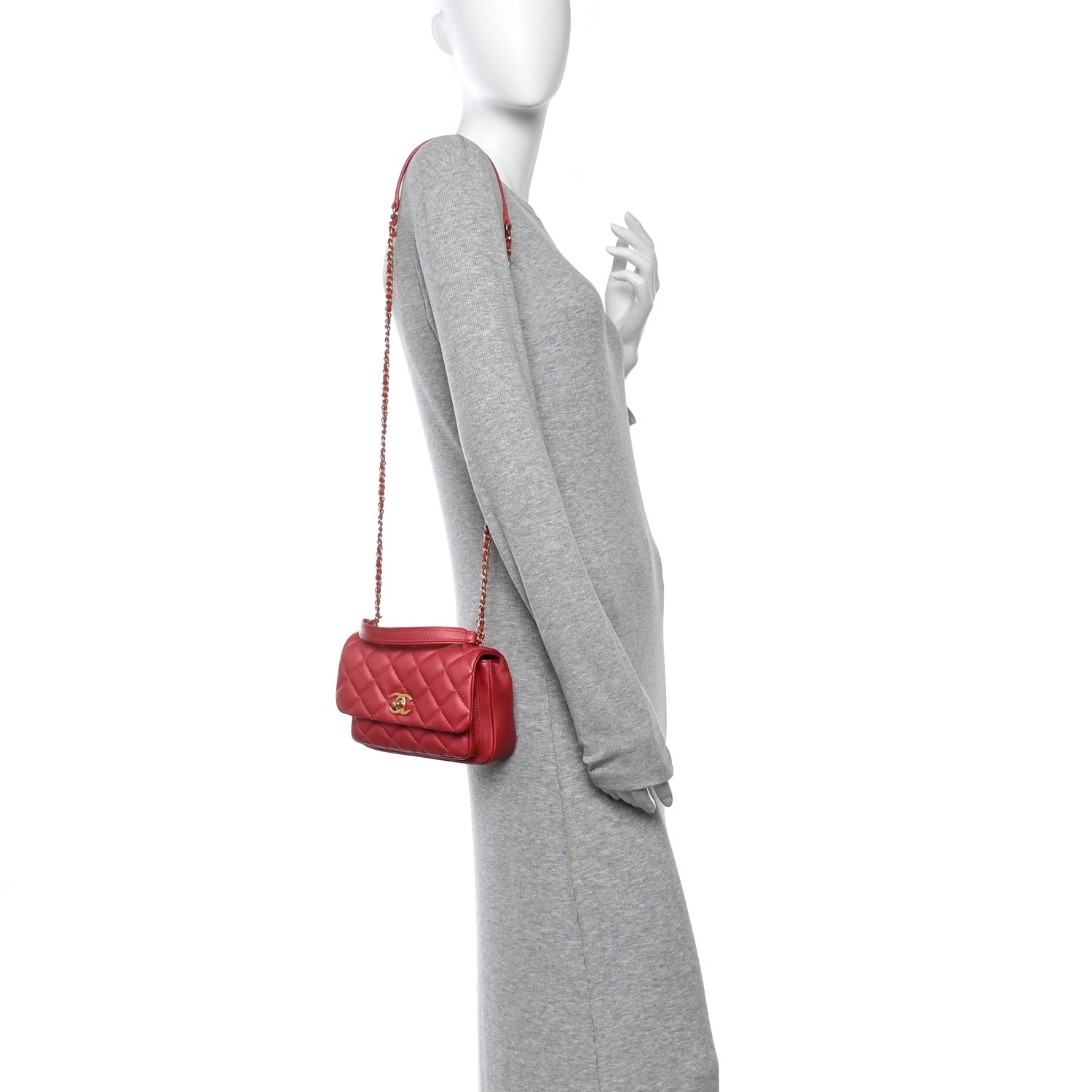 Chanel Metallic Calfskin Quilted Top Handle Flap Dark Pink