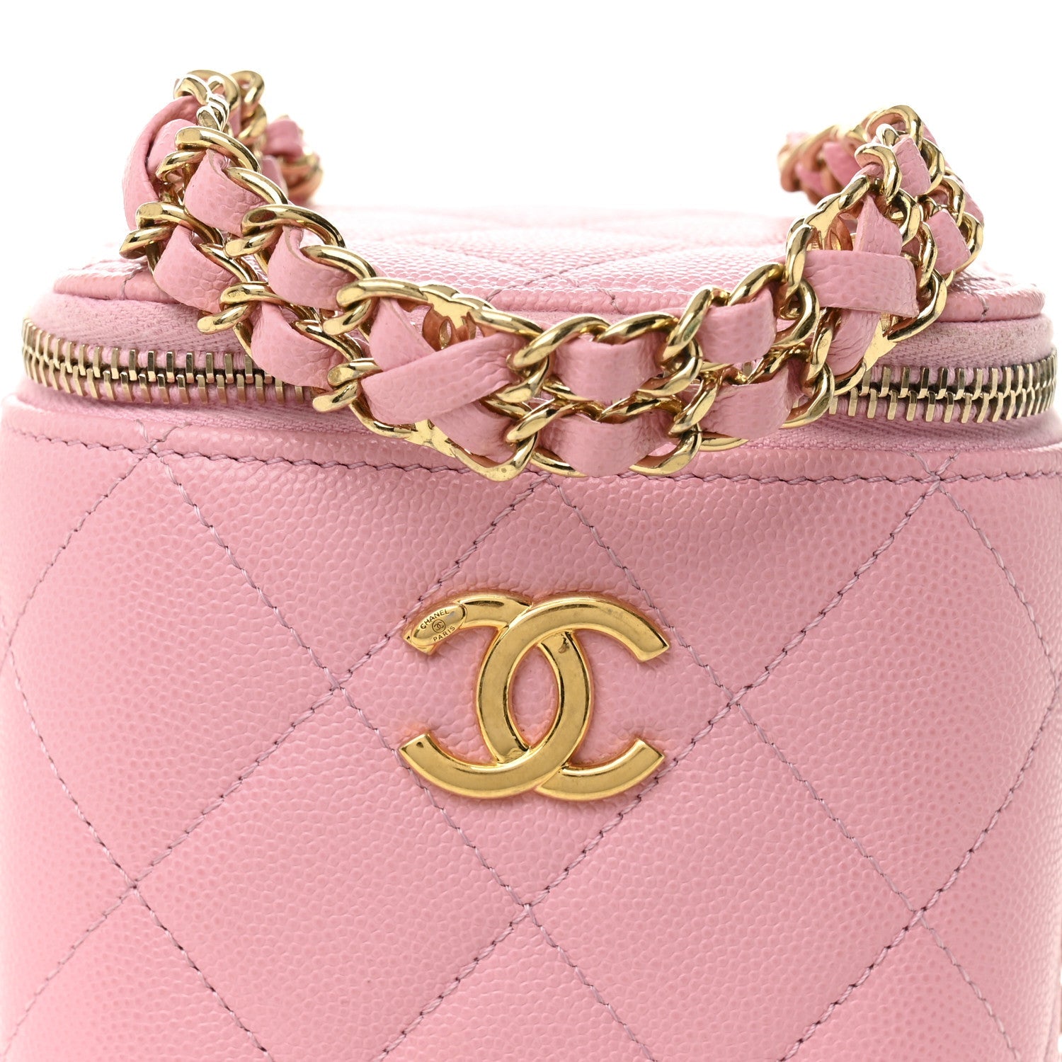 Chanel Caviar Quilted Tiny CC Vanity Case With Chain Pink