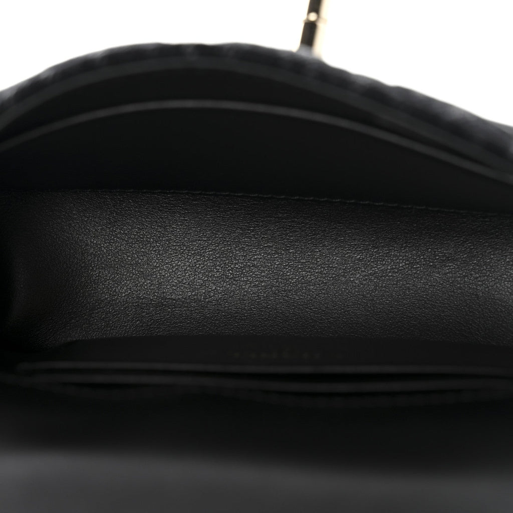 Chanel Washed Denim Quilted Coco Handle Clutch With Chain Black