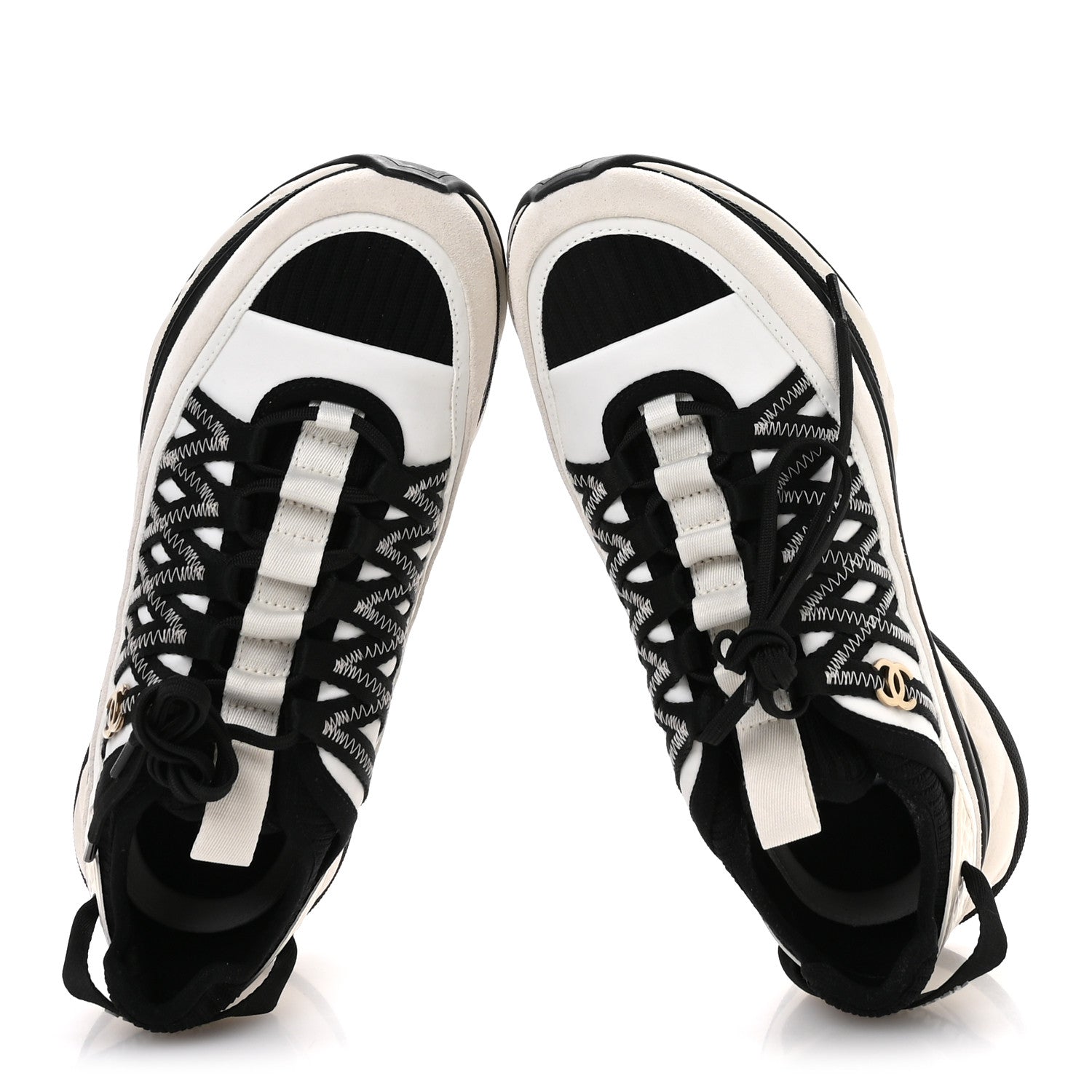 Fabric Suede Calfskin Sneakers 38 White Black