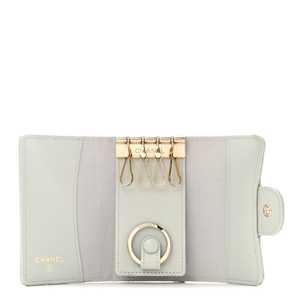 Lambskin Quilted Classic 4 Key Holder Wallet Grey
